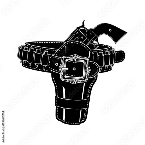 Black leather gun holster with belt.