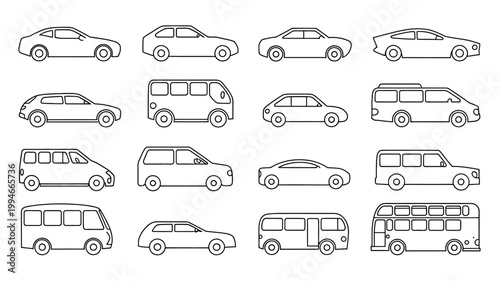 Obraz na płótnie A collection of various vehicle outlines is displayed including cars vans buses