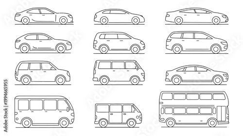 Fotografi A collection of vehicle outlines showcases various transportation types includin