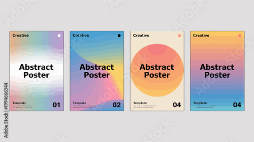 Four abstract posters are displayed each with a unique gradient color scheme and the word abstract prominently featured high quality professional detailed modern elegant stylish clean