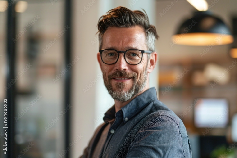 Fototapeta premium Portrait of a mature businessman smiling confidently in a modern office environment