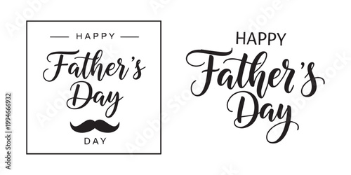 Happy Father's Day Greeting Typography with Mustache Icon, Minimalist Vector Lettering Design for Greeting Cards and Social Media