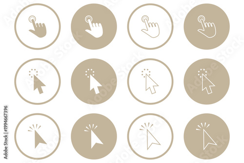 Mouse click cursor set. Click icon. Mouse pointer set. Arrow and hand cursor. Pointer cursor line icons. Editable stroke. Vector illustration