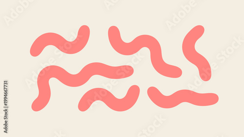 A playful arrangement of coral colored segmented worms is displayed against a soft neutral beige background showcasing a simple design high quality professional detailed modern elegant