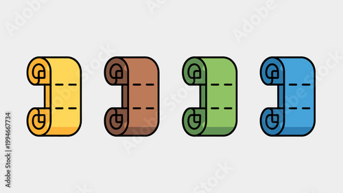 Four colorful measuring tapes are displayed in a row each a different vibrant hue yellow brown green and blue high quality professional detailed modern elegant stylish