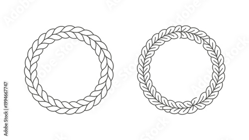 Two circular frames are illustrated each intricately woven from rope or braided strands creating a textured decorative border high quality professional detailed modern elegant stylish clean