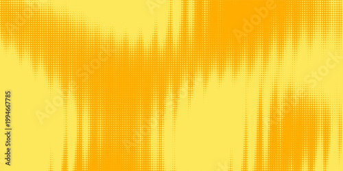 Yellow halftone pattern. Retro comic gradient background. Bright orange pixelated dotted texture overlay. Cartoon pop art faded gradient pattern. Vector backdrop for poster, banner, advertisement