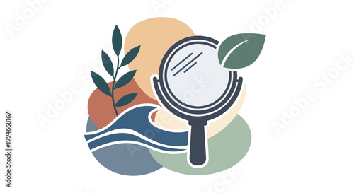 Magnifying glass with leafy green handle.