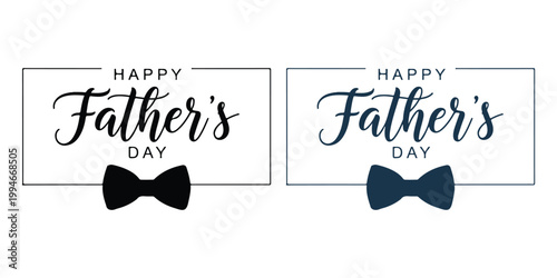 Happy Father's Day greeting card lettering set with bow tie icons