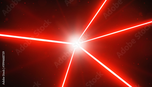 Red realistic laser beam background. Laser rays with explosion on black ambient background. Modern style abstract. Bright shiny lasers pattern. Vector illustration
