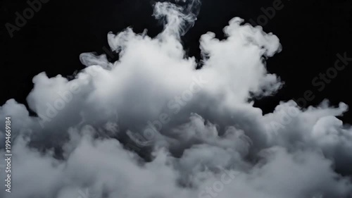 Thick White Smoke Cloud Rising On Black Background Video