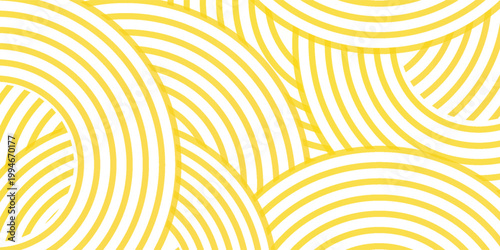 Doodle banner with yellow ramen pattern on white background. Wave abstract pattern.