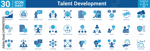 Foto Talent Development icon set vector illustration concept for business with icon of Talent Management, Continuous Learning, Succession Planning, Employee Engagement, Performance, Performance, Perform