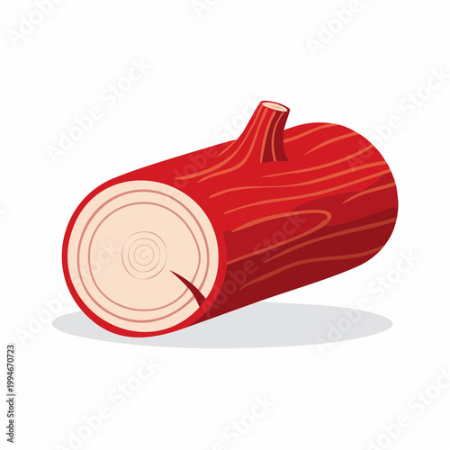 Red Log with Wood Grain and Rings