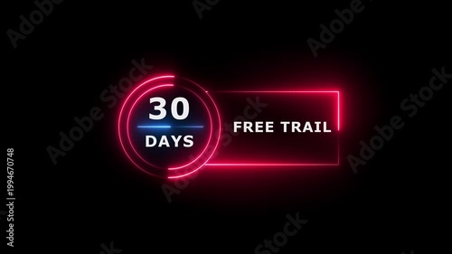 Neon text 30 days free trial business banner icon concept 4k animation.