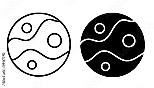 Mars minimalist icon, in outline and silhouette design