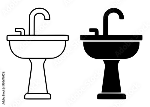 Sink minimalist icon, in outline and silhouette design