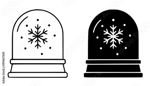 Snow globe minimalist icon, in outline and silhouette design