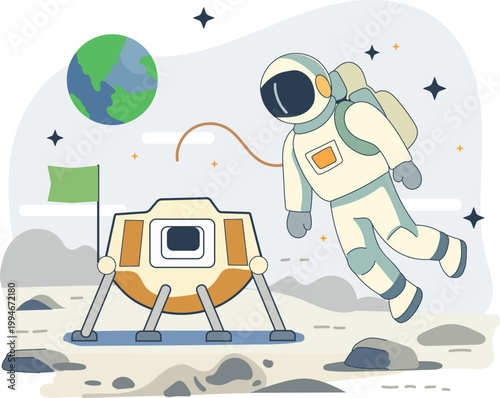 Astronaut Space Illustration – Cosmic Exploration, Universe and Galaxy Concept