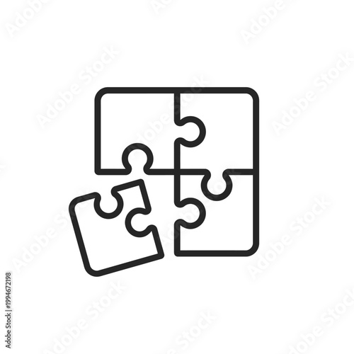 Jigsaw puzzle icon. Four connected pieces for teamwork and strategy outline vector illustration.