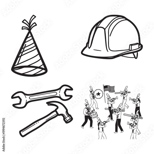 New year celebration icons with gift box fireworks stocking and grill