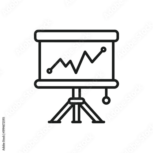 Statistics chart icon. Financial growth data on presentation screen outline vector illustration.