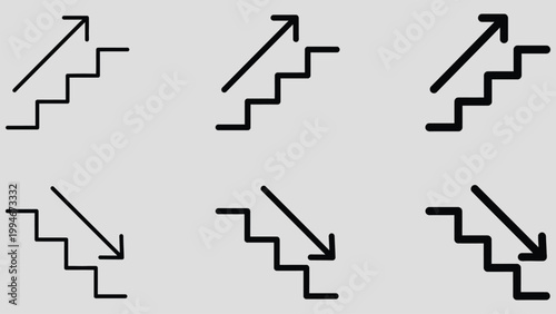 Stairs direction icon. Staircase indicator. Up and down arrow direction vector graphic. Escalator symbol. Exit on the roof pictogram.