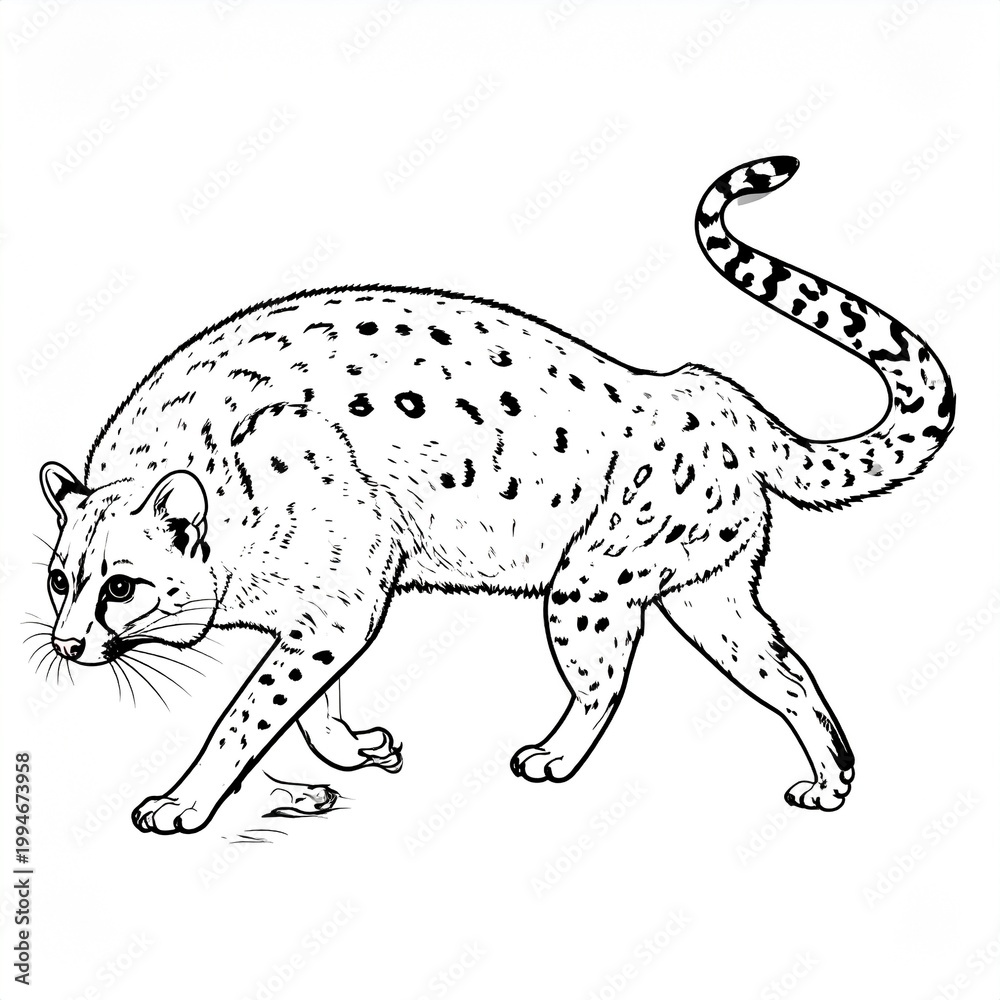 Fototapeta premium Black and white line art illustration of a running cheetah in motion