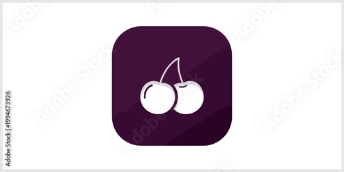 Minimalist Cherry Icon on Dark Purple Square Background