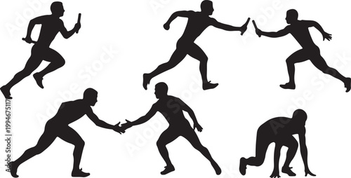 Happy family of four running together in a city marathon wearing race bibs and athletic clothing for health and fitness goals.