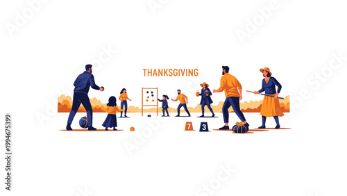Thanksgiving Day Activities Vector Illustration