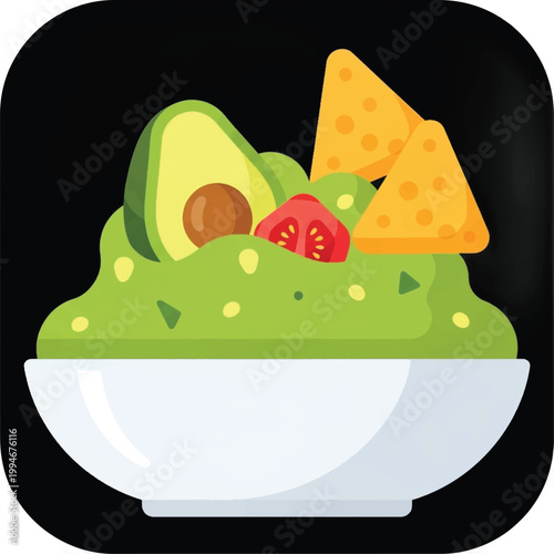 Guacamole, avocado dip, Mexican food, bowl of guac, green sauce, vector icon