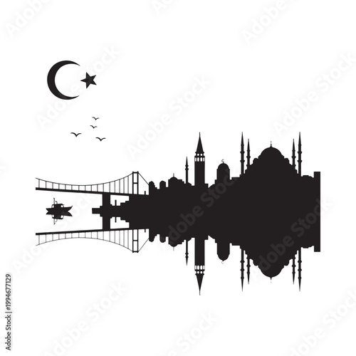 Istanbul skyline featuring the blue mosque bosphorus bridge and turkish flag