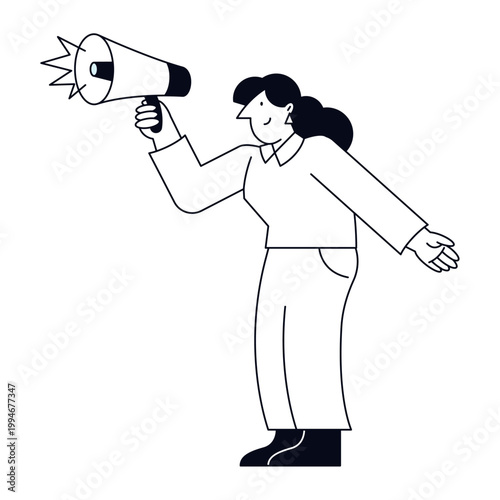 Confident young woman announcing news through a megaphone