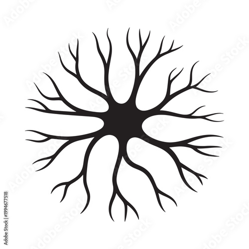 Abstract black shape resembling branching roots or a neuron dendrite