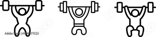 Black line icons of people lifting weights