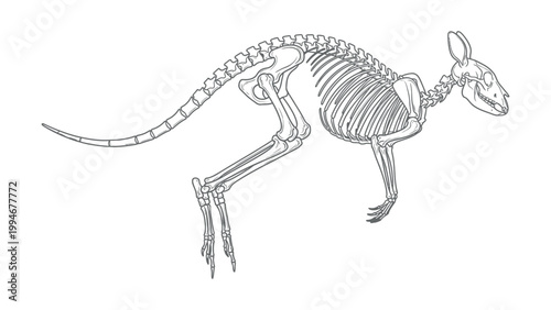 An illustration depicts a kangaroo skeleton standing in a natural environment.