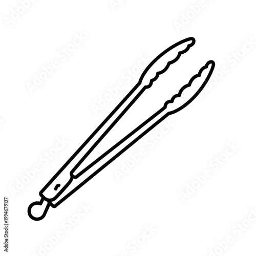 Tongs kitchen utensil for gripping food.