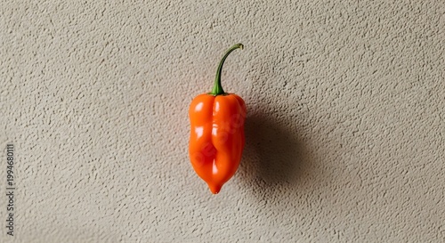 Single Orange Habanero Pepper on Textured Background