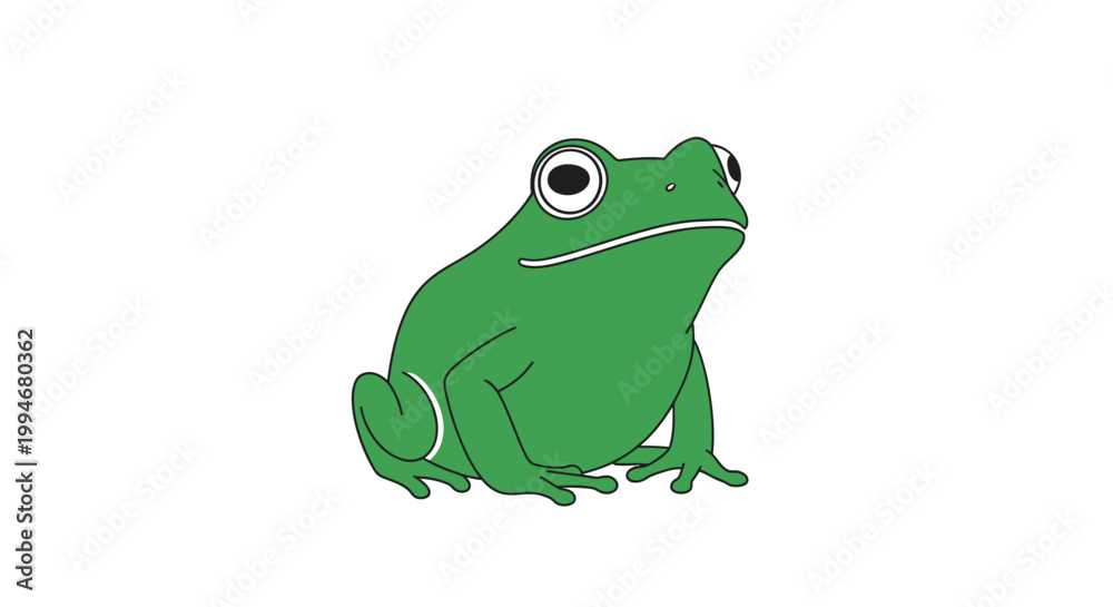 Obraz premium Green Frog Sitting Alone Looking Right.