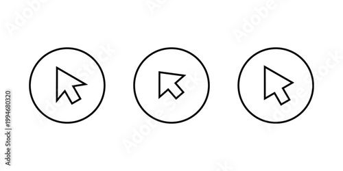 Mouse cursor outline icon in circular line. Pointer arrow symbol