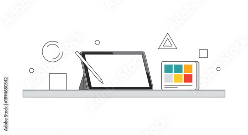 Graphics tablet with stylus pen.