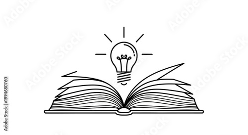 Lightbulb above open book symbolizing knowledge and ideas