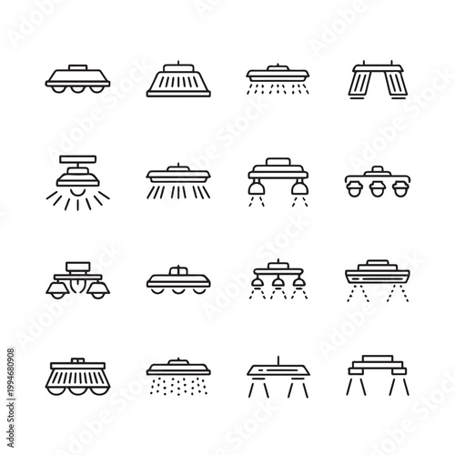 Ceiling light fixture icons with minimalist linear design for interior decoration concepts