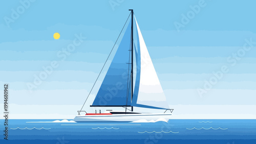 Sailboat cruising on a bright blue ocean day