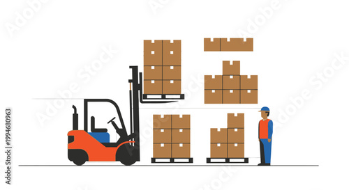 Man operating forklift with cardboard boxes.
