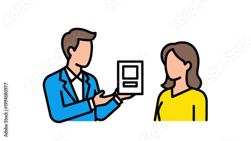 Sales consultant presenting document to client