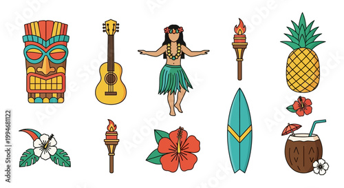 Hula girl performs Kamehameha on a sunny day with tropical items around her