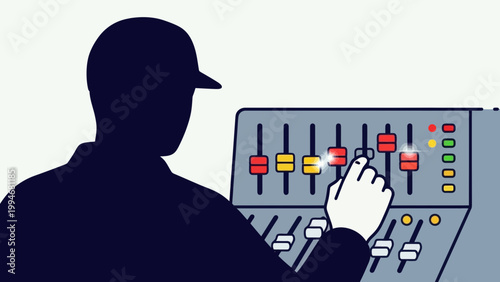 Sound Engineer Adjusts Audio Mixer Controls