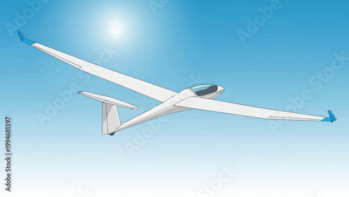 White Glider Aircraft Soaring in Blue Sky with Sun